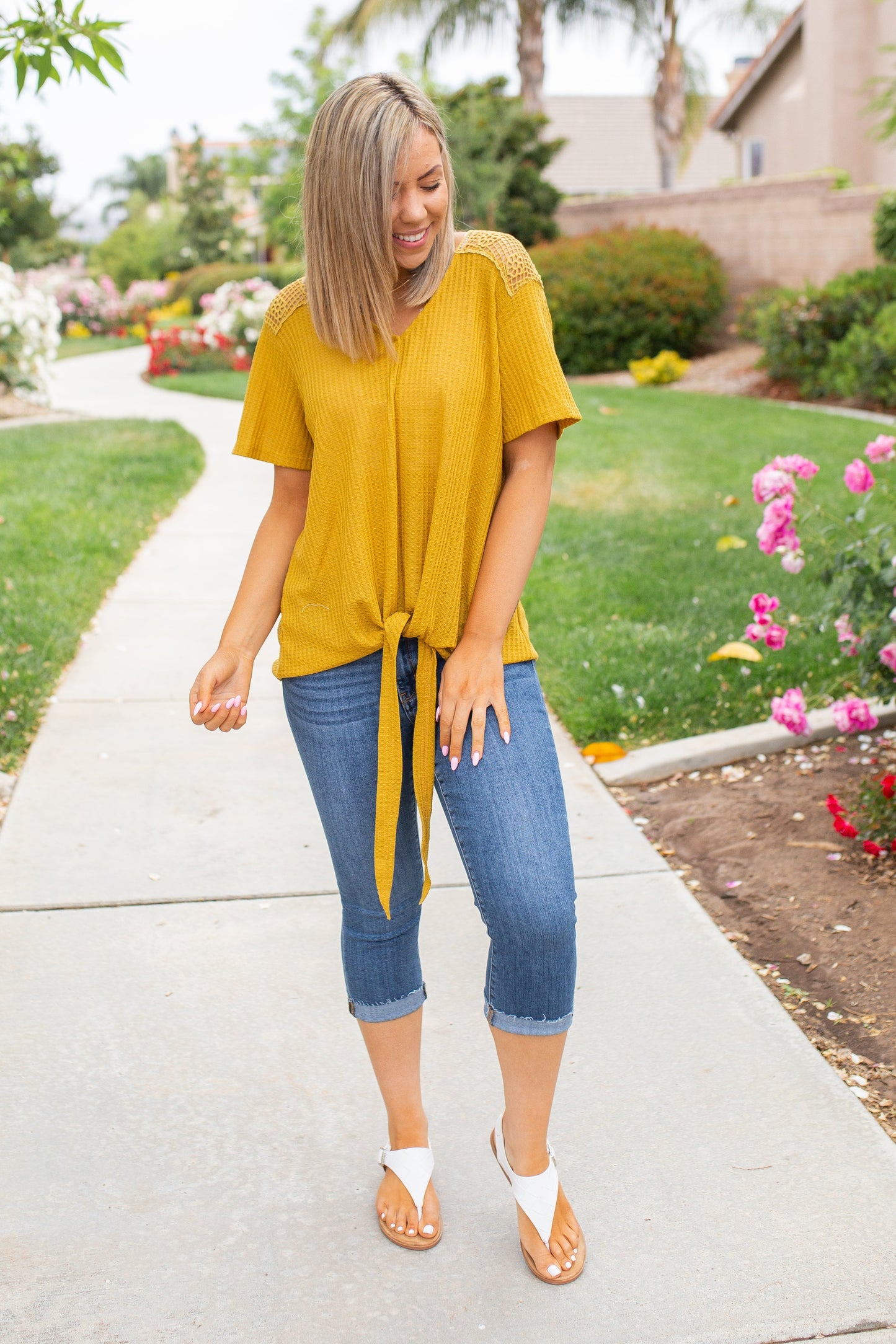 Spirited Front Tie Top in Mustard