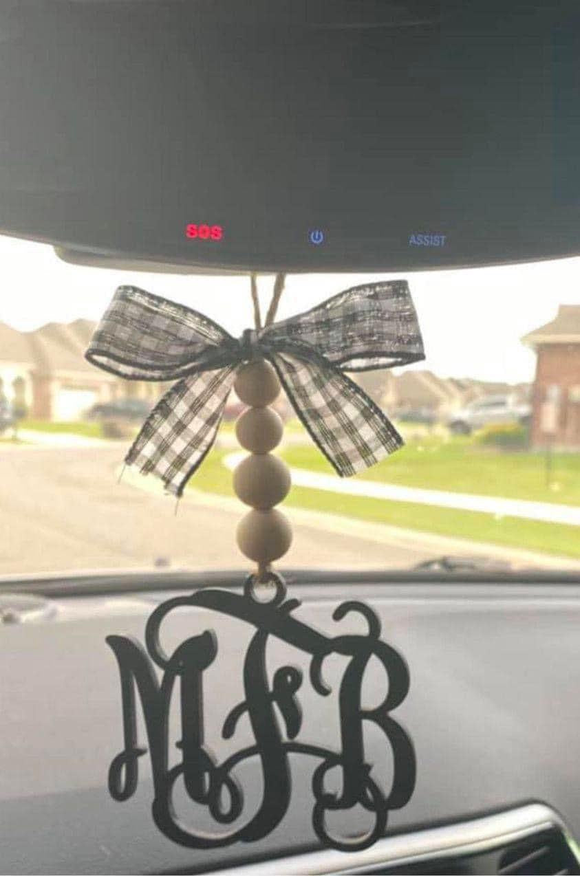 Wooden Monogram Rearview Mirror Charm