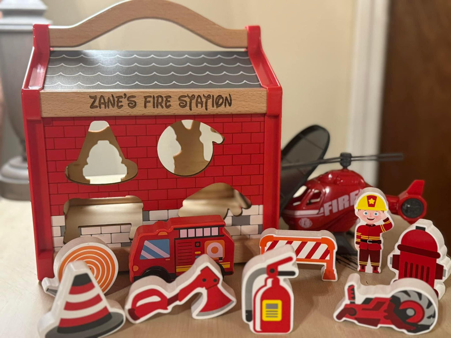 Wooden Fire Station Shape Sorter