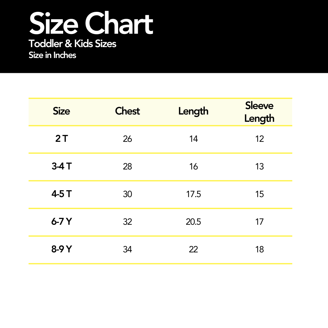 Toddler and kid size chart