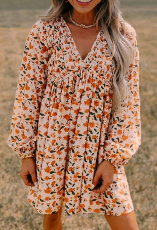 Orange Floral Fall Dress