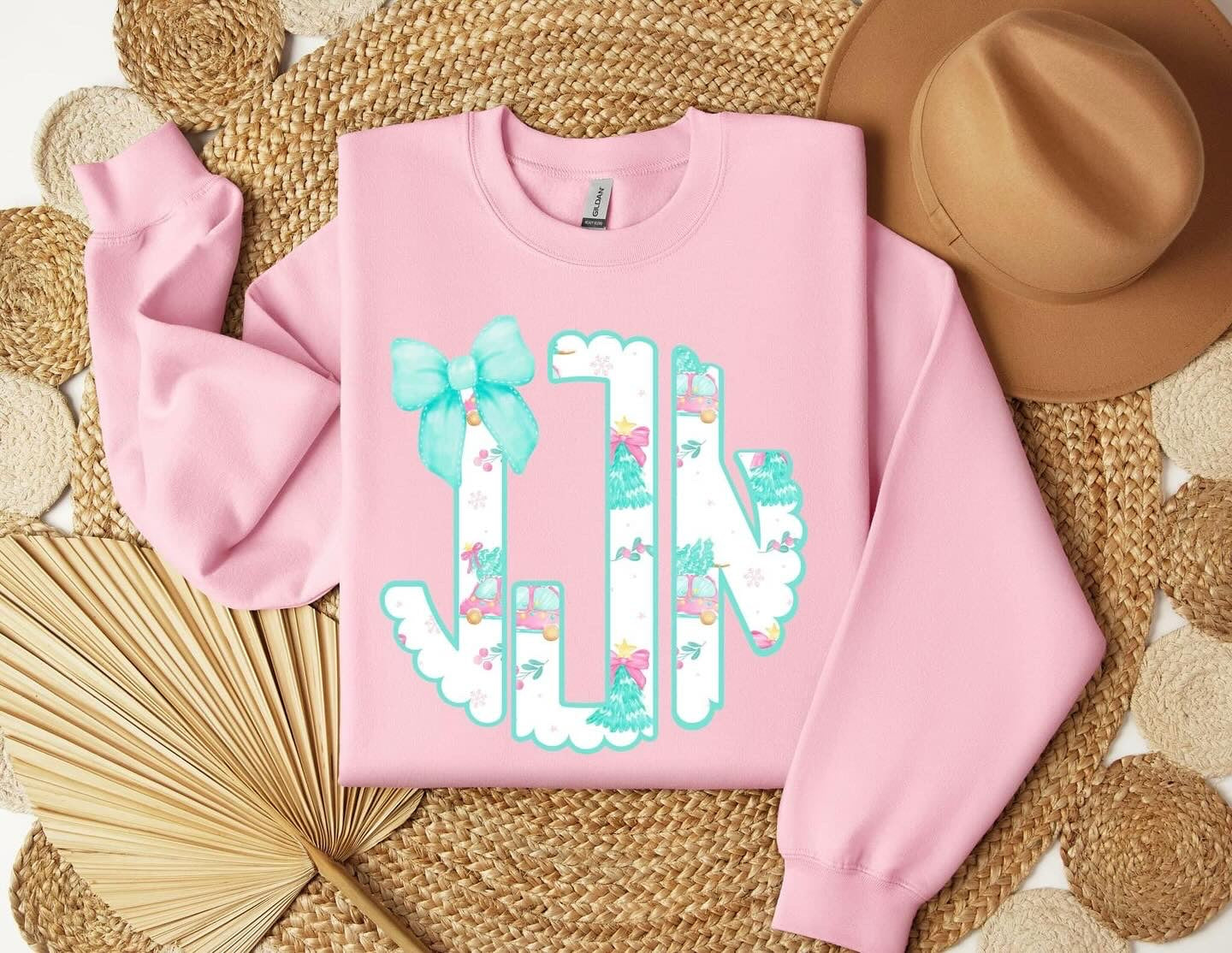 Pink Festive Monogram Crewneck