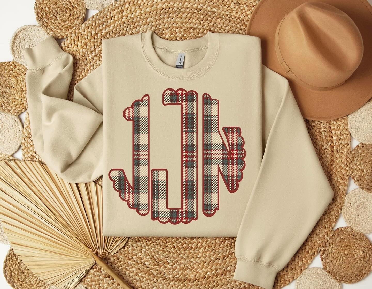 Tan Festive Monogram Crewneck