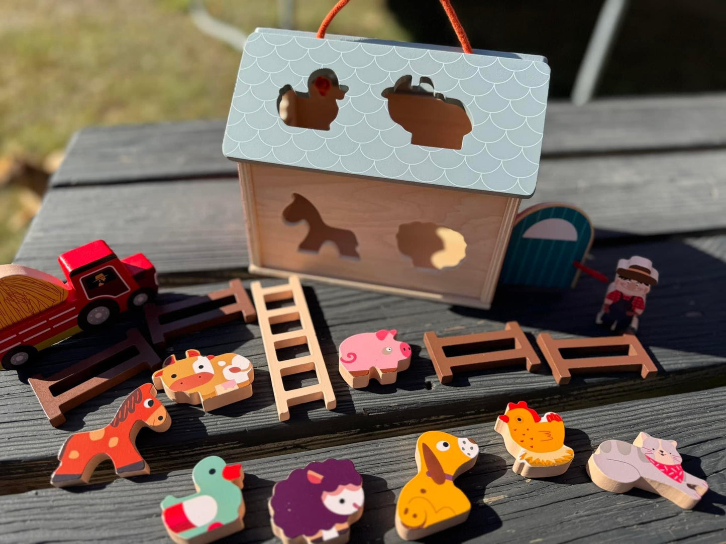 Personalized Wood Farm Shape Sorter Set