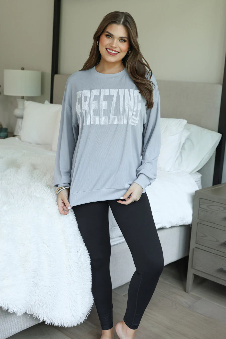 Freezing Embroidered Ribbed Pullover