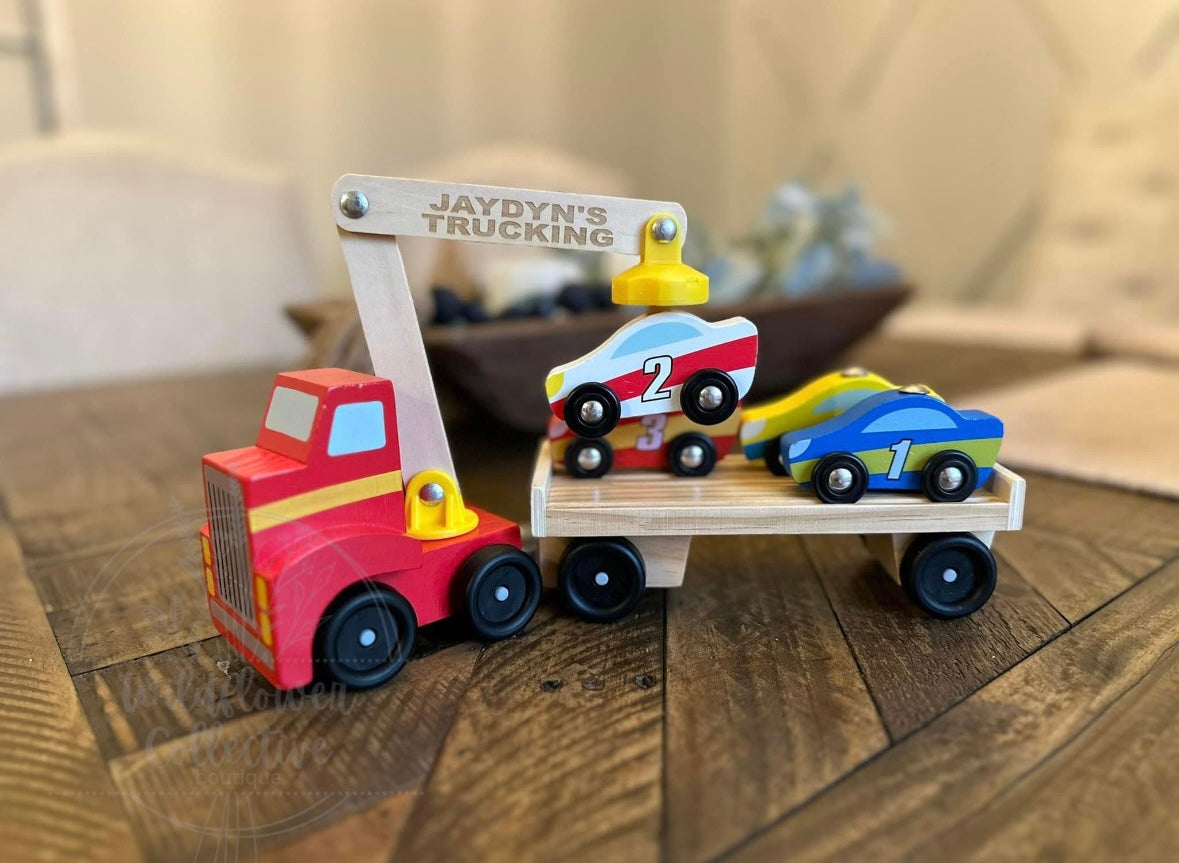 Wooden Toy Wrecker with Magnetic Cars