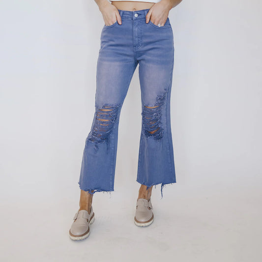 Hi-Rise Distressed Cropped Jeans