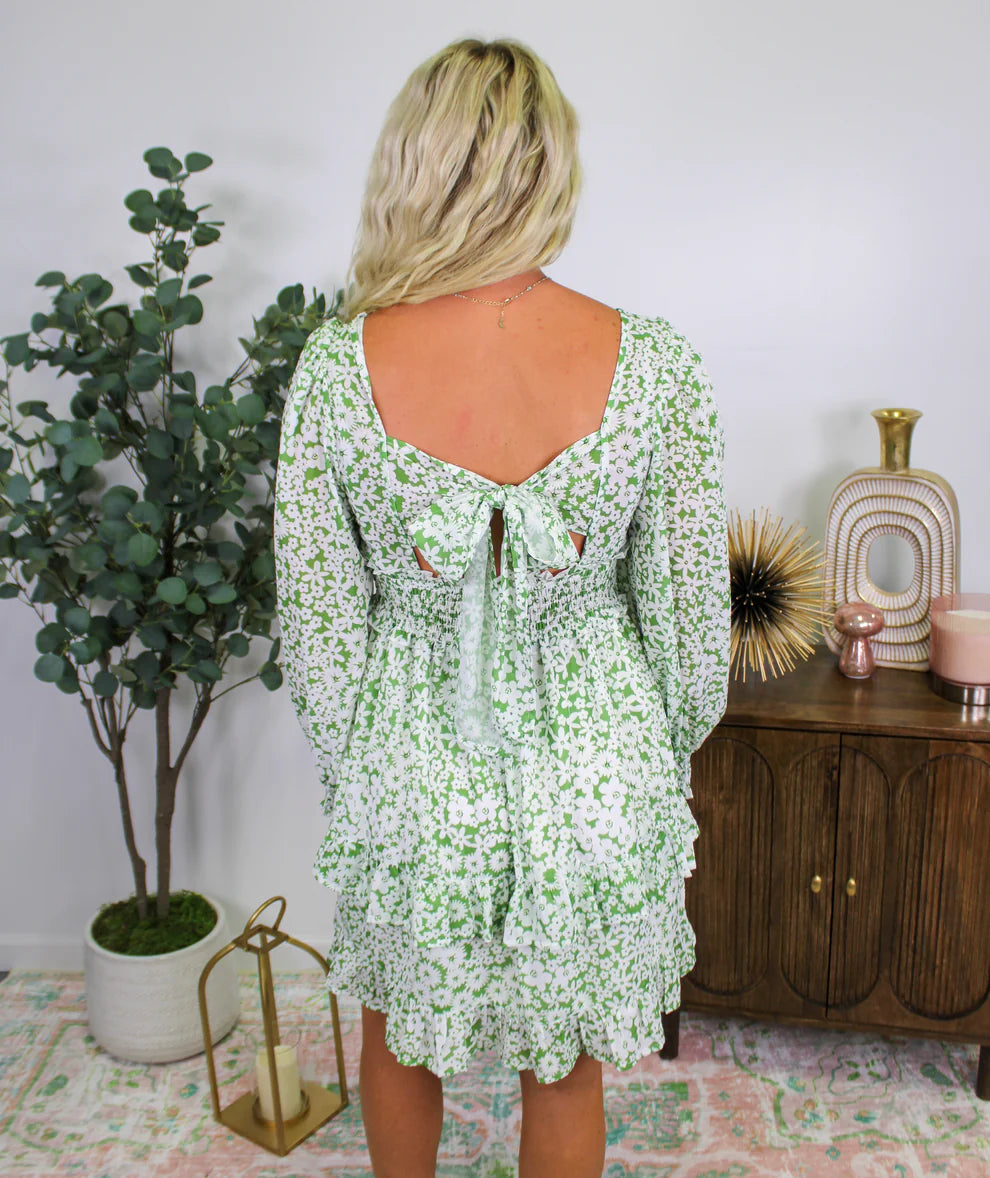 RTS Green Floral Tie Back Dress in a Small