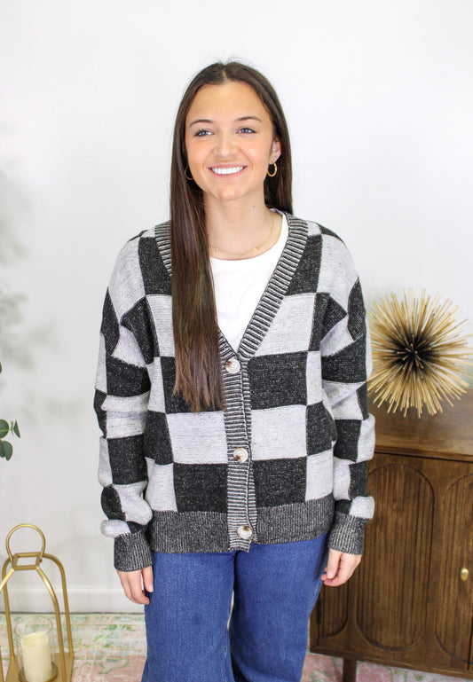 Black Checkered Cardigan LT