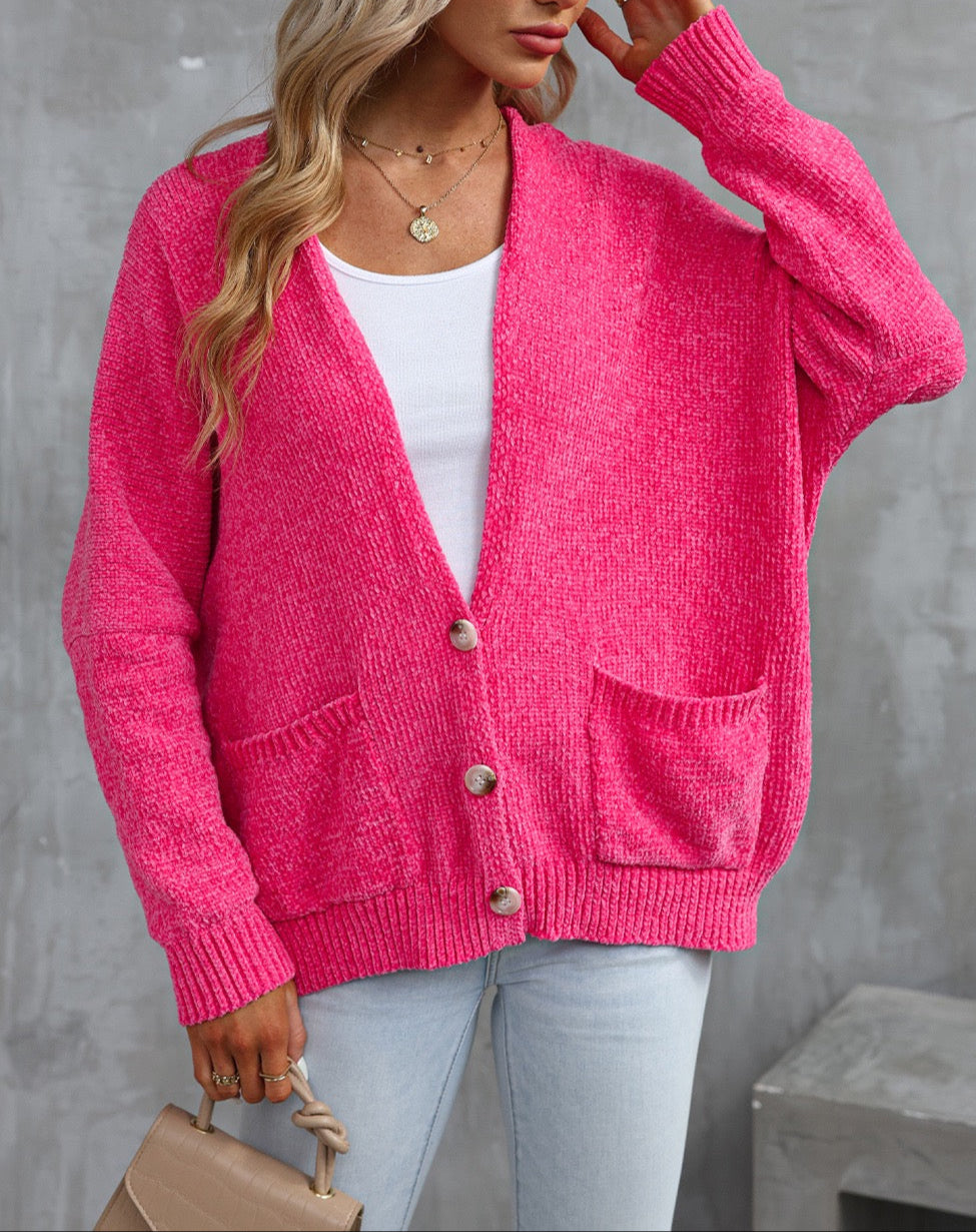 Pink Button Cardigan January.