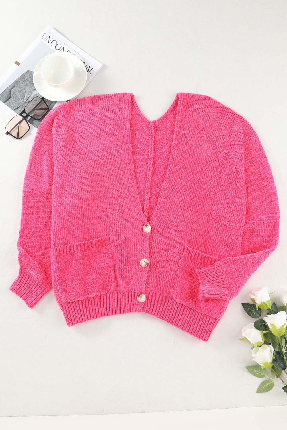 Pink Button Cardigan January.