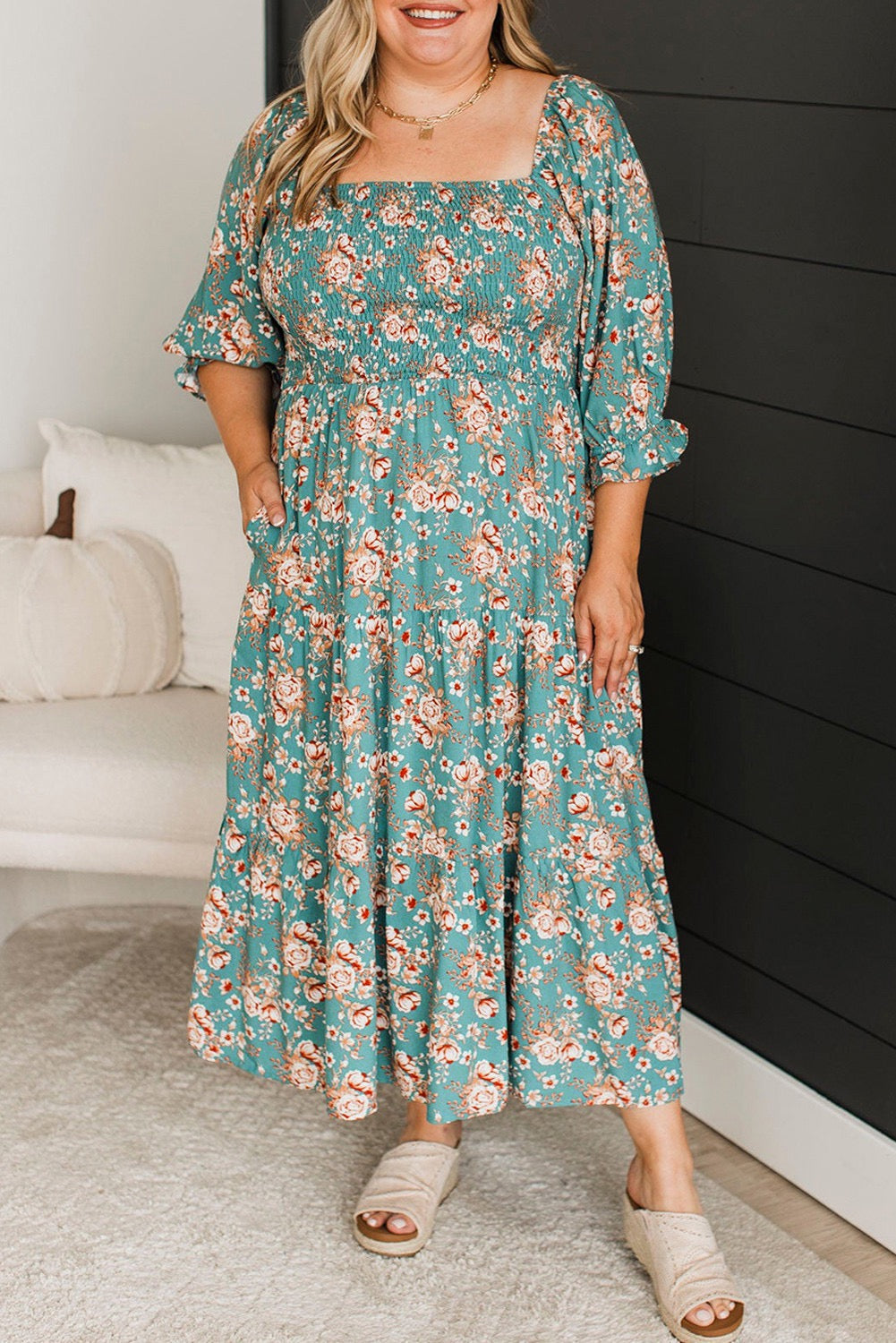 Teal Floral Plus Size Maxi RTS