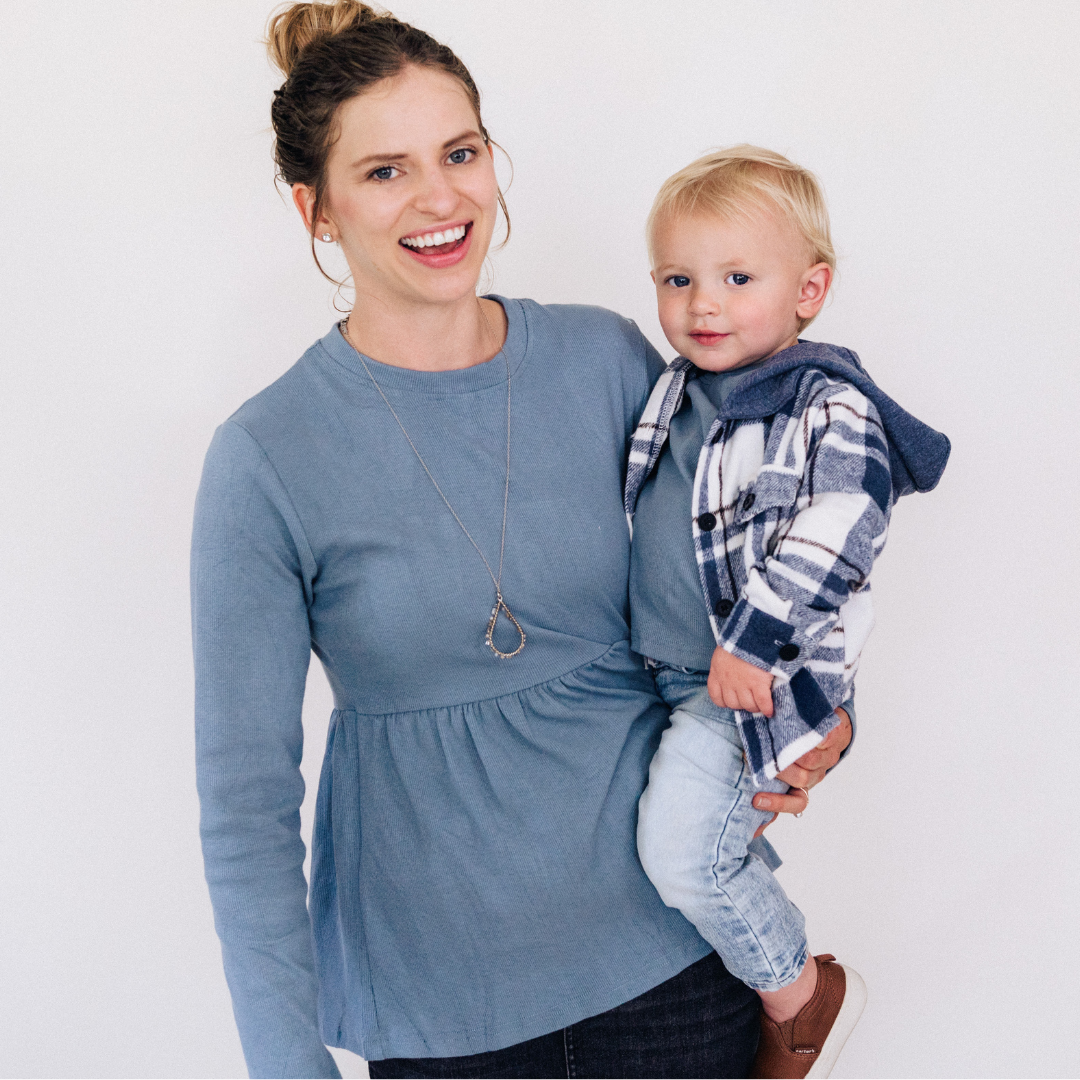 Dusty Blue Ribbed Tops Mommy & Son