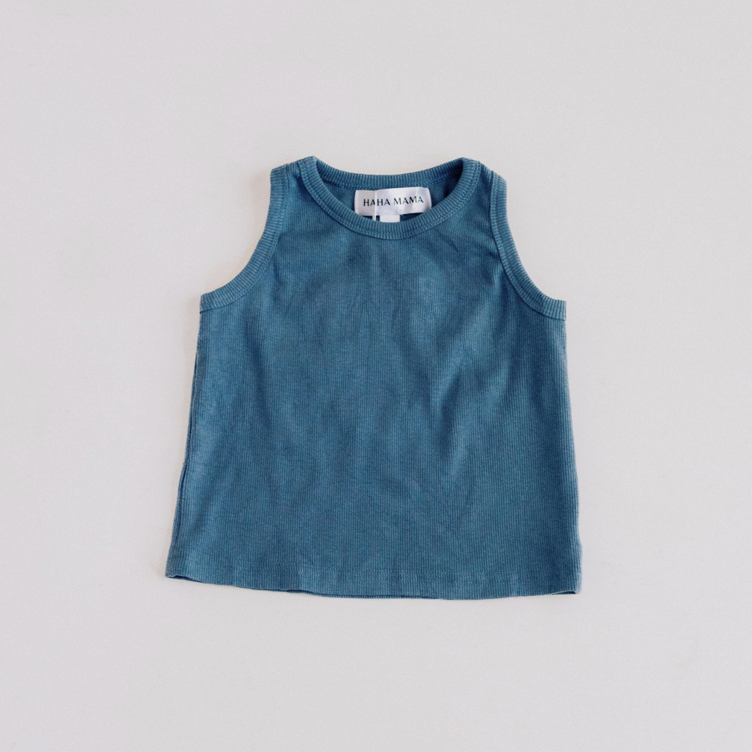 Dusty Blue Ribbed Tops Mommy & Son