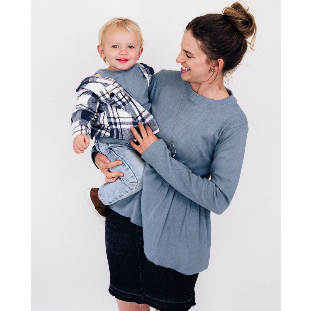 Dusty Blue Ribbed Tops Mommy & Son