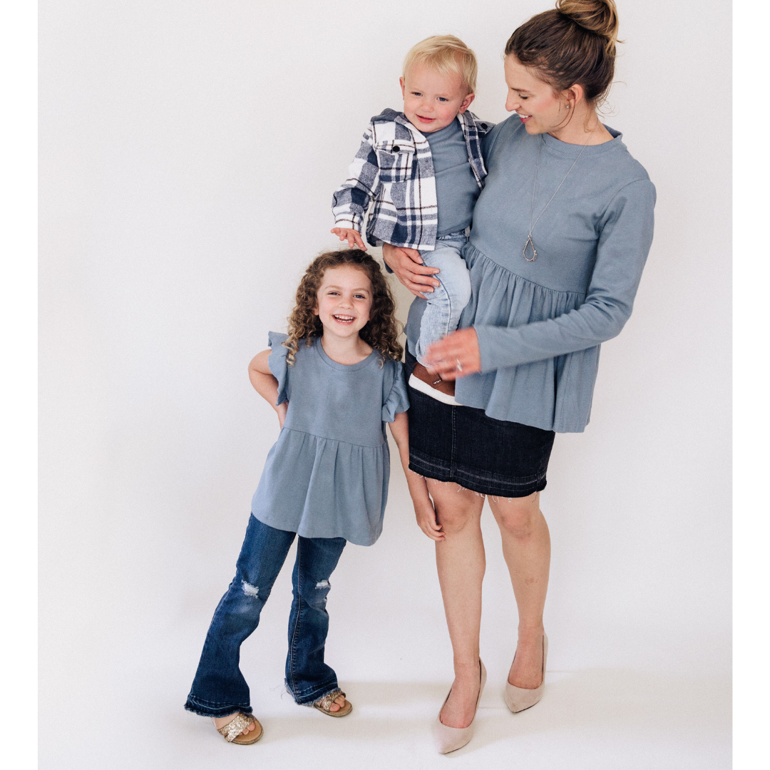 Dusty Blue Ribbed Tops Mommy & Son