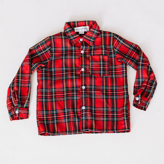 Christmas Red Tartan Plaid Button Up Shirt - Boy's