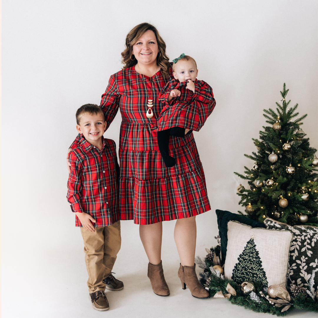 Christmas Red Tartan Plaid Button Up Shirt - Boy's