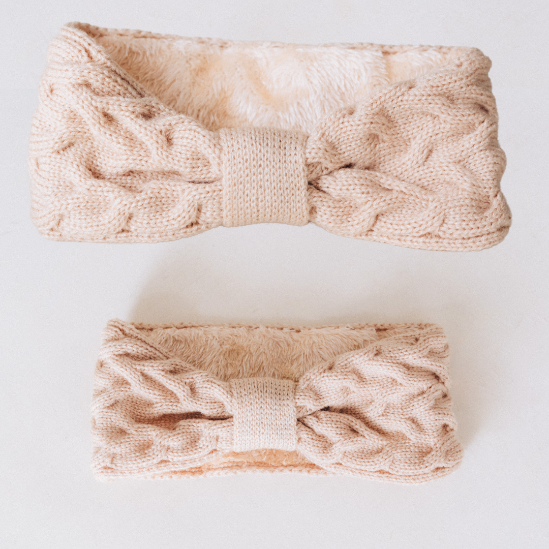 Matching Mommy & Me Ear Warmer Headbands- Beige