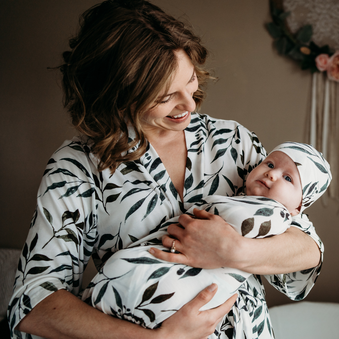 Matching Robe and Swaddle Set - Olive Branch