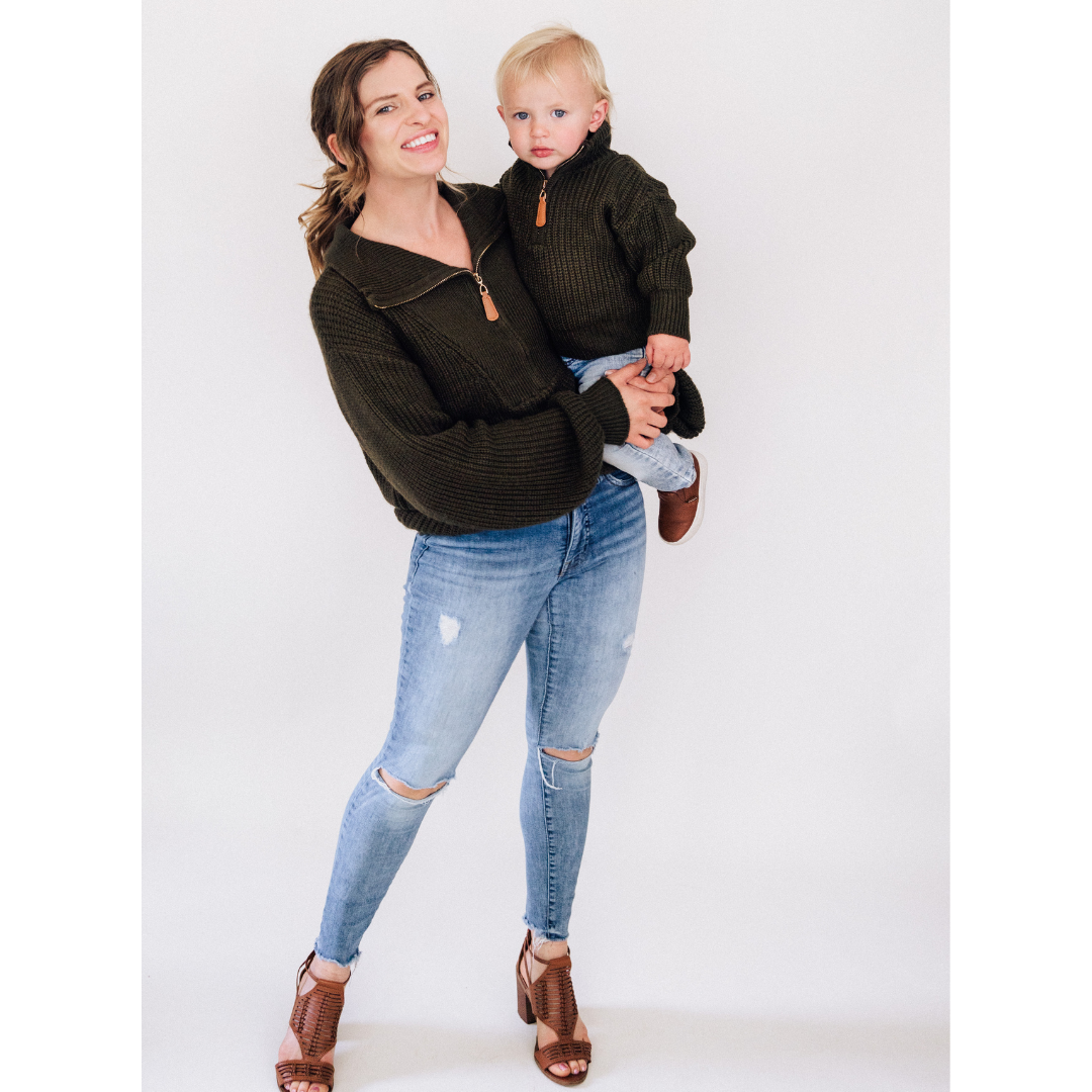 Dark Green Knit Sweater- Mom & Son