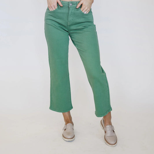 Hi-Rise Cropped Jeans in Moss