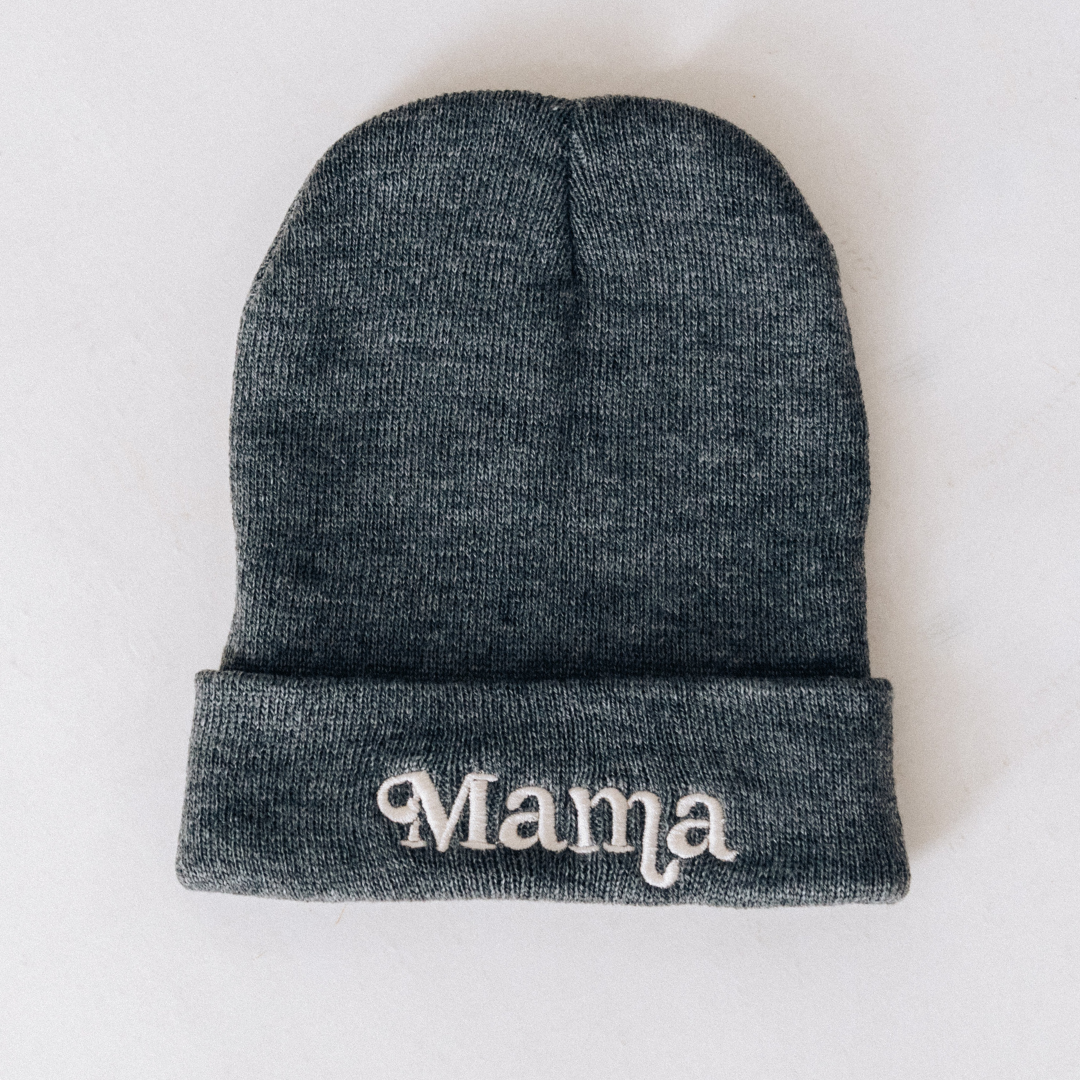 Matching Knit Hats- Mama- Dark Gray