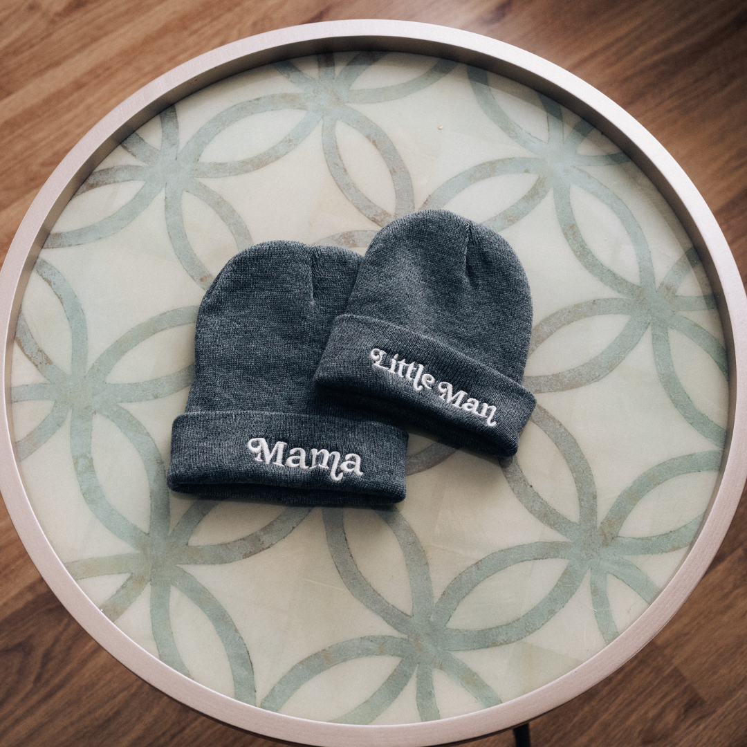 Matching Knit Hats- Mama- Dark Gray