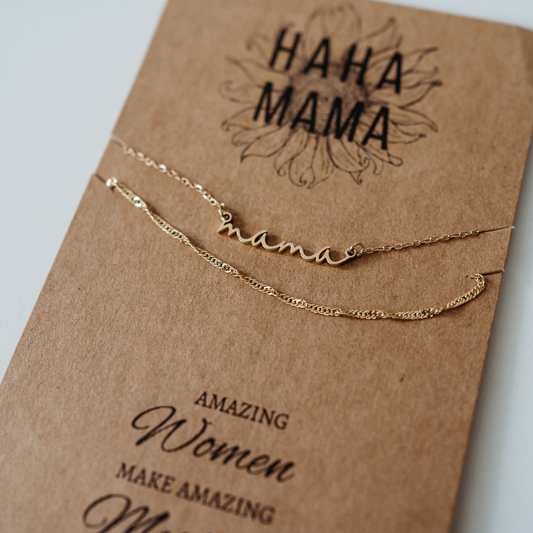 Dainty Layered Mama Necklace, 14K Gold