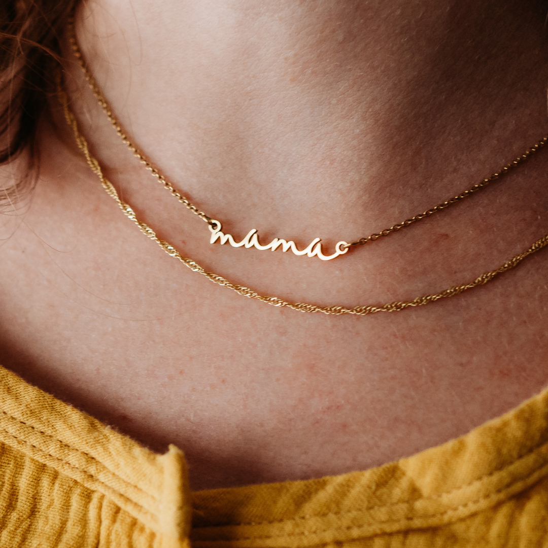 Dainty Layered Mama Necklace, 14K Gold