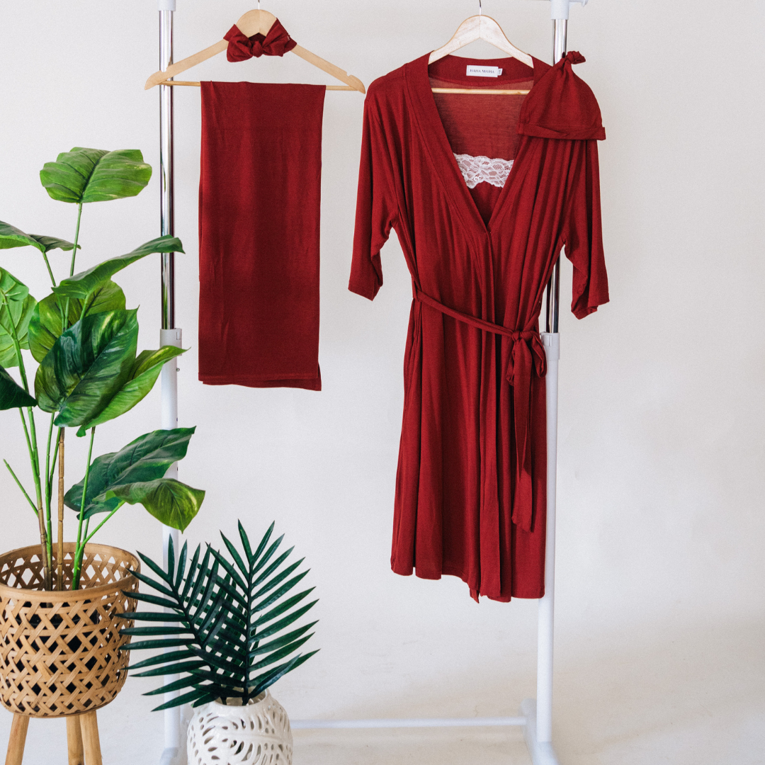 Brick Red Maternity Delivery Gown & Matching Swaddle