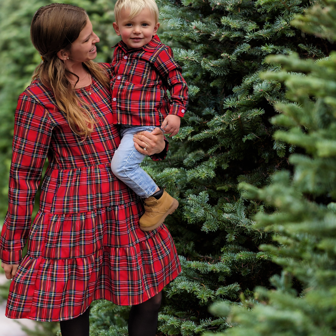 Christmas Red Tartan Family Matching- Mom & Son