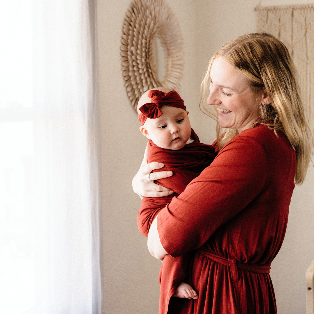 Brick Red Maternity Delivery Gown & Matching Swaddle