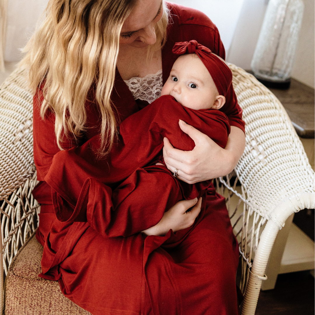 Brick Red Maternity Delivery Gown & Matching Swaddle